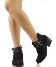 Soda Women's Verity Ruched Cut Out Side Double Buckle Side Stacked Heel Ankle Bootie