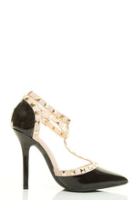 Wild Diva Womens Pointy Toe Gold Stud Strappy Ankle T-Strap Stiletto Heel Pump Sandal