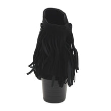 Breckelles GK88 Women Faux Suede Fringe Chunky Heel Ankle Boot