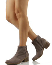 City Classified Women's Weezie Perforated Faux Suede Cowboy Low Stacked Heel Ankle Booties