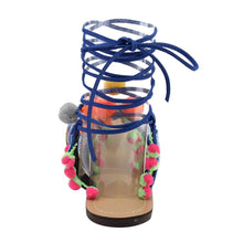 Chase & Chloe Simone-1 Women's Leg Wrap Tassel Pom-Pom Beads Flat Sandals