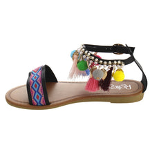 Refresh ID96 Women's Bohemian Chain Tassel Ankle Strap Flat sandals