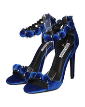 Cape Robin Alza-45 Women Velvet Pom Pom Stiletto Sandal Ankle Strap Sandal
