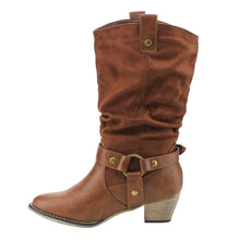 Refresh AD44 Women's Western Cowgirl Pull On Block Heel Slouchy Mid Calf Boots