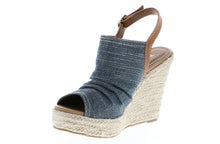 Soda Women's Open Toe Ruched Canvas Espadrille Platform Wedge