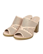 Women Leatherette Chunky Heel Mule - Casual, Dressy, Versatile - Perforated Sandal - GF53 By Nature Breeze