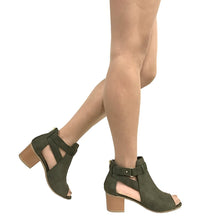 City Classified Women's Cutout Side Strap Mid Black Chunky Heel Fashion Ankle Bootie Boots