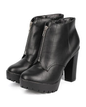 Breckelles DD64 Women Leatherette Almond Toe Chunky Heel Platform Zipper Bootie