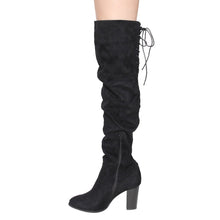 Qupid Zinc-01 Women's Lace Up Back Stretchy Over The Knee Stacked Chunky Boots