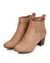 Breckelles GK54 Women Faux Suede Round Toe Chunky Heel Ankle Bootie