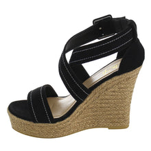 Refresh IE53 Women Stitched Criss Cross Strap Espadrille Platform Wedge Sandals