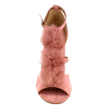 Nature Breeze Women's Strappy Open Toe Pom Pom Chunky Stacked Block Heel Sandal