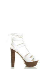 Breckelles Womens Peep Toe Leg Wrap Lace Up Thick High Heel Pump Sandal Shoes