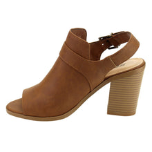 Soda Women's Slingback Stacked Chunky Heel Peep Toe Bootie
