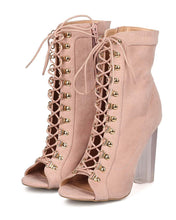 Wild Diva Women's Faux Suede Corset Lucite Block Heel Bootie