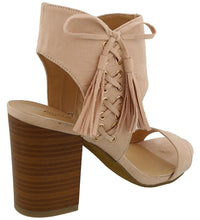 Top Moda Women's Lace Up Side Tassel Fringe Stacked Chunky Heel Sandal
