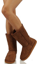 Soda Women's Soong Comfort Faux Suede Fur Mid- Calf Flat Boot, Nat, 8 M US