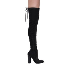 X2B FG50 Women's Over The Knee Ripped Distressed Chunky Block Heel Denim Boots