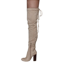 Chase & Chloe EE81 Women's Thigh High Corset Lace Up Stacked High Heel Boots