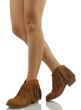 Soda Women's Jervis Faux Suede Double Fringe Moccasin Ankle Boots, British Tan, 5.5 M US