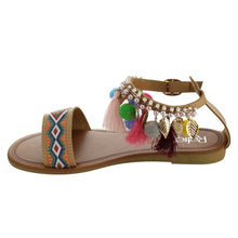 Refresh ID96 Women's Bohemian Chain Tassel Ankle Strap Flat sandals